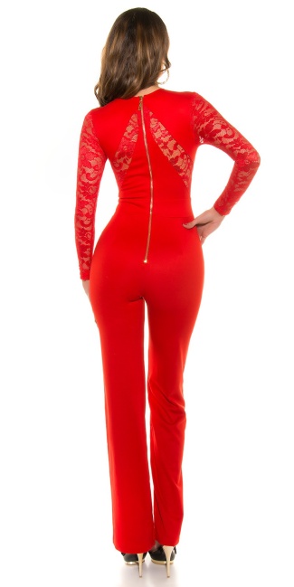 long sleeve overall with lace Red